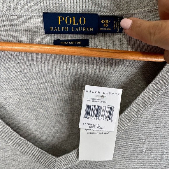 Polo Ralph Lauren Pima Cotton Knit Sweater Vest Blue Pony Light Heather Gray 4XB - Picture 3 of 7